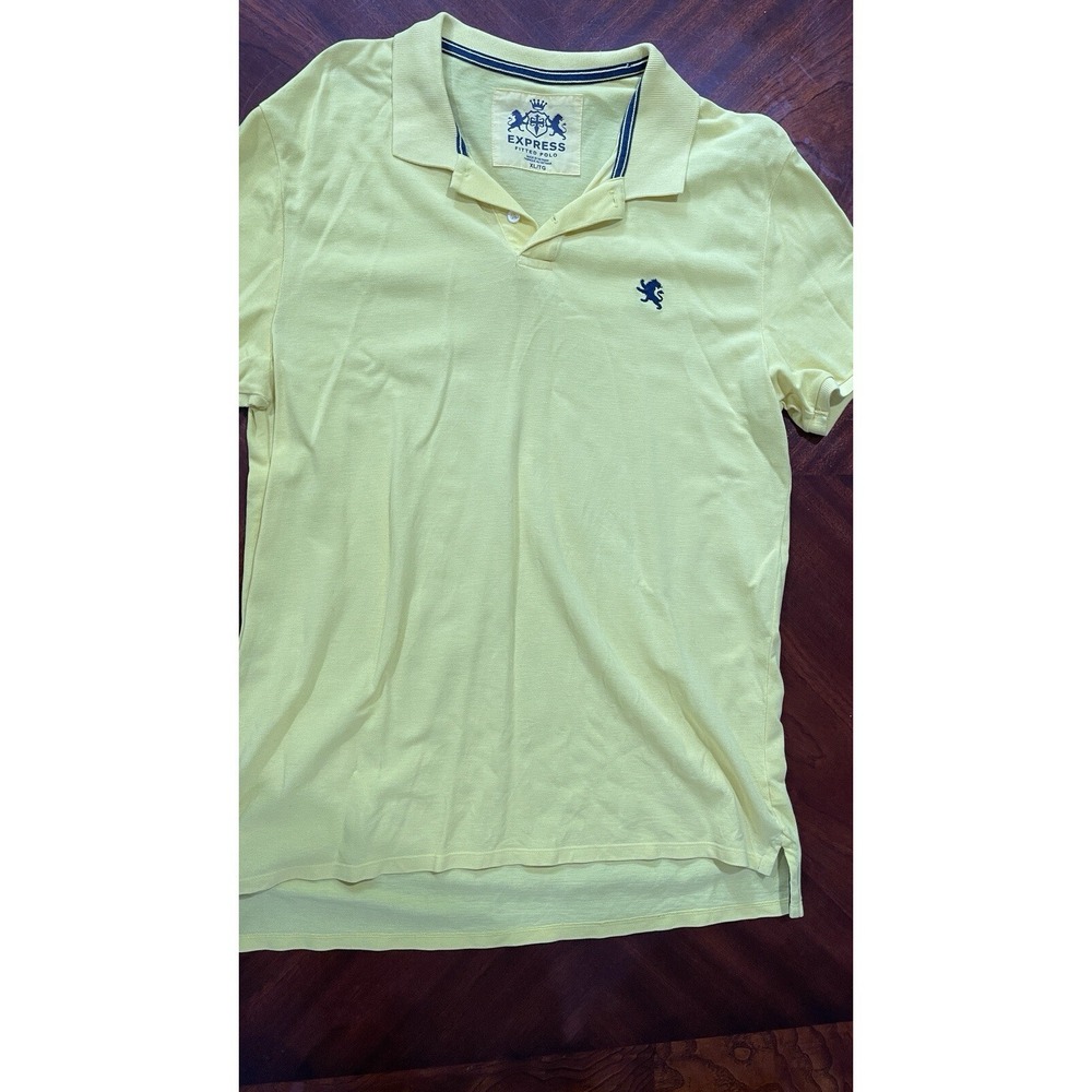 Express Fitted Polo Shirt Mens‎ XL  Yellow Short Sleeve Logo Casual Golf